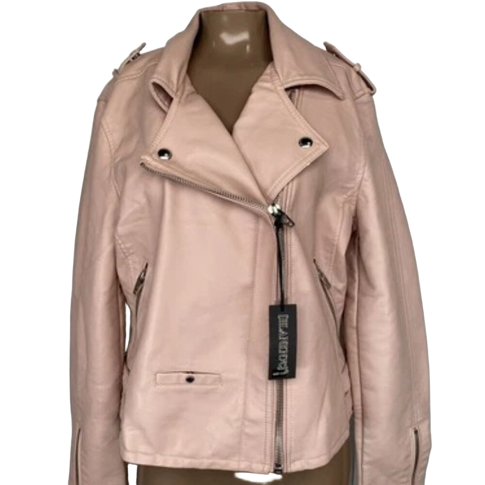 NEW BLANK NYC Womens Jacket Blush Pale Pink Size L Faux Leather Zipper Pockets